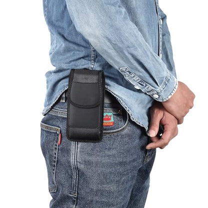Cell Phone Holster Nylon Belt Pouch Metal Clip Holder Case for iPhone 17 Pro Max Samsung Galaxy S26 Ultra S25 FE S24 Ultra A16 A15 A26 A36 A17 Moto G Power 2025 Moto G 5G 2025 Moto Play 2024 (L) - size: L