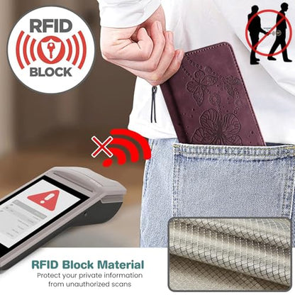 Case Wallet for Motorola Moto G Power 5G 2024, Burgundy | RFID Blocking, 3 Card Holder Stand, Shockproof TPU Shell, PU Leather Magnetic Closure, 6.7-inch - color: Burgundy