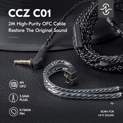 H HIFIHEAR CCZ DC03 2M Long IEM Cable with Mic,TFZ 3.5MM, with Mic