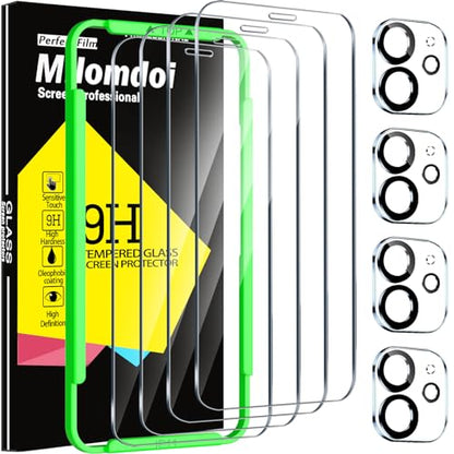 Milomdoi Screen Protector for iPhone 11,Tempered Glass | 4+4 Pack, 9H+ Hardness, Camera Lens Protector, Military Grade Shatterproof, Easy Installation, No Bubbles, Case Friendly - size: iPhone 11-6.1 Inch