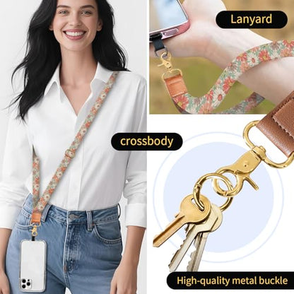 Phone Lanyard Crossbody Wrist Strap, Cute Cell Phone Lanyards for around the Neck Wristlet Wrist Strap - color: Retro Boho Flowers