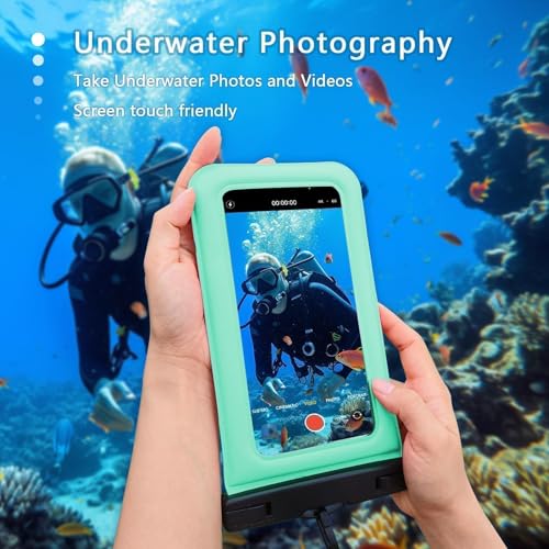 Floatable Soap Bubble Waterproof Phone Pouch/Case with Crossbody Lanyard for iPhone 17 series 16 Pro Max/15 Pro/14/13/12, IP68 Cellphone Dry Bag Beach Cruise Ship Essentials, 1 Pack-Green-7″ - color: D1-Green