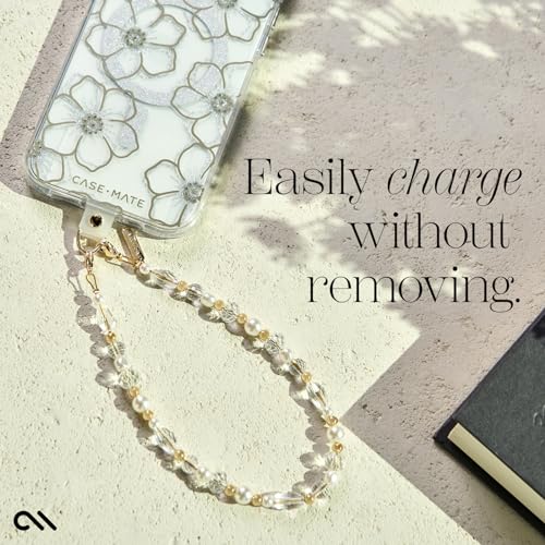 Case-Mate Phone Charm Wrist Strap w/Pearls & Crystals - Crystal Pearl Gold | Detachable Anti-Theft Phone Strap - Hands-Free iPhone Wrist Strap for Women - Phone Chain Wristlet for Galaxy, Pixel & More - color: Crystal Pearl Gold
