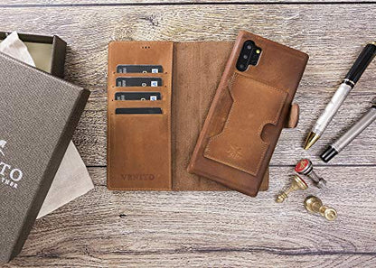 Venito Florence Leather Wallet Phone Case Compatible with Samsung Galaxy Note 1 Plus - Extra Secure with RFID Blocking - Detachable Phone Wallet (Antique Brown) - color: Antique Brown, size: Note10 Plus