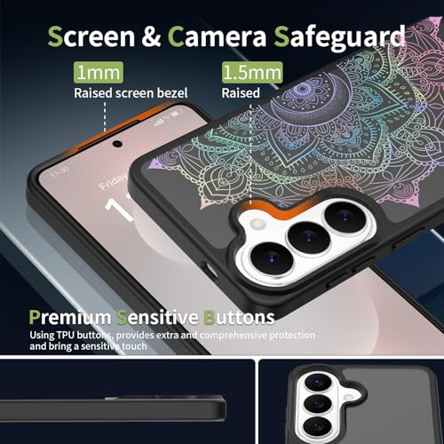 for Samsung Galaxy S26 5G Case: Cute Flowers Floral Design for Girls Women Translucent Matte Slim Soft TPU Bumper Shockproof Silicone Cell Phone Cover (Rainbow Mandala) - color: Rainbow