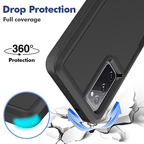 for Samsung Galaxy S20 FE 5G Case: Dual Layer Protective Heavy Duty Cell Phone Cover Shockproof Rugged with Screen Protector - Military Protection Bumper Tough - Samsung Galaxy S20 FE 5G, Black - color: Black (PC) + Black (TPU)