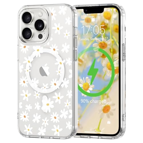 for iPhone 13 Pro Case Flower Clear Magnetic Floral,White | [Compatible with Magsafe], Cute Flower Girls Women Clear Case Silicone Shockproof Protective Cover with Pretty Floral Pattern - color: White, size: iPhone 13 Pro