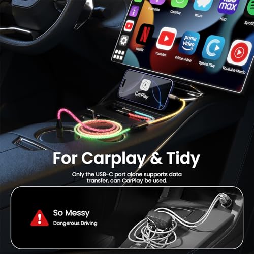 Light Up Charging Cable 66W USB C 3 in 1 Charger Cable RGB LED Light Up Glowing Light Up Charging Cable iPhone Cord 4 FT Multi Cable with Light for iPhone 16/15/14/13/12Series/iPad Pro/Samsung/Pixel