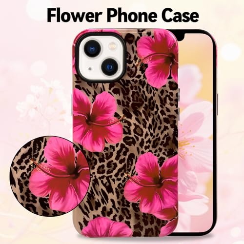 Lovmooful for iPhone 13/14 Case Cute Flower Leopard-Hibiscus | Compatible for iPhone 13/14 Case,Aesthetic,Hibiscus,Floral,2 in 1,for Women Girls,Soft TPU+PC,Shockproof,Protective - size: iPhone 13/14