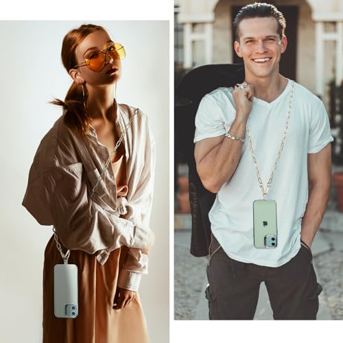 Crossbody Phone Strap Detachable Cell Phones Lanyard Chain Shoulder Neck with Wrist Strap Charm Finger Grip 3 Patches Tether Stand Holder Anti Theft Universal for iPhone 17 16 15 All Phones Gold - color: Gold Chain