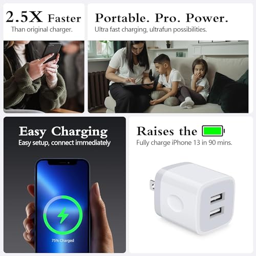 Wall Charger,USB Brick 3Pack 2.1A/5V Dual Port USB Plug Charger Cube Power - color: White