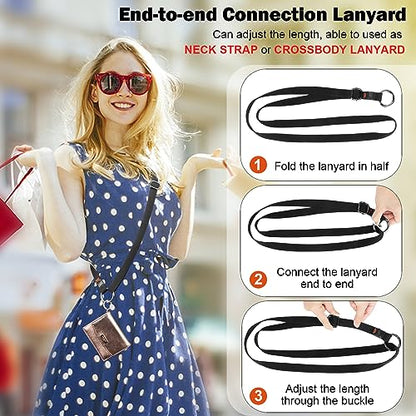 Dual-use Adjustable Lanyard End-to-end Connection Lanyard Anti-lost Neck Strap Holder for Keys Wallet Camera - color: Black Lanyard, size: Long Crossbody Lanyard - Cotton