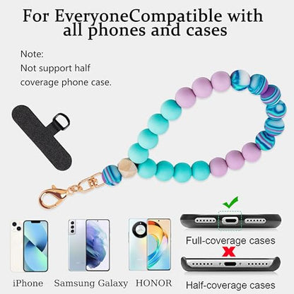 Silicone Beaded Phone Wrist Strap for Women, Elastic Wristlet - color: Lavender