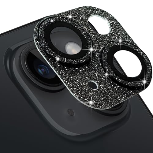 Compatible with iPhone 14 and iPhone 14 Plus Camera Lens Protector, Bling Glitter 9H Tempered Glass Camera Cover Anti Scratch Shockproof Lens Screen Full Protective Cover -Black - color: Black Glitter, size: for iPhone 14 / 14 Plus