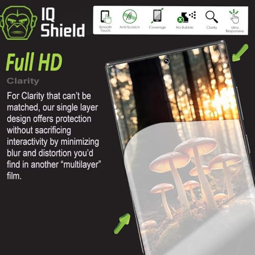 IQShield 2 Pack Screen Protector for Galaxy S22 Ultra 6.8": Clear TPU Film, Bubble-Free Installation, Scratch-Resistant, Case Friendly, HD Clarity, Fingerprint Unlock