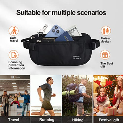 Money Belt - Passport Holder Secure Hidden Travel Wallet with RFID Blocking, Undercover Fanny Pack (Black) - color: Black, size: Rfid Blocking & Belt Wide:1 inch