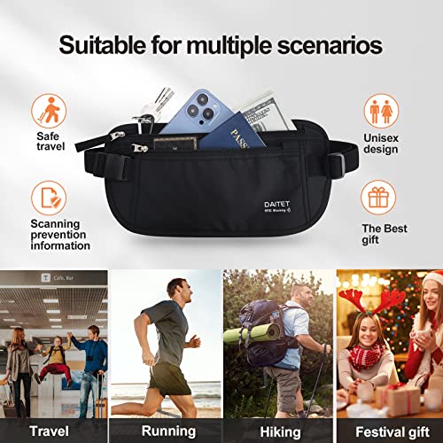 Money Belt - Passport Holder Secure Hidden Travel Wallet with RFID Blocking, Undercover Fanny Pack (Black) - color: Black, size: Rfid Blocking & Belt Wide:1 inch