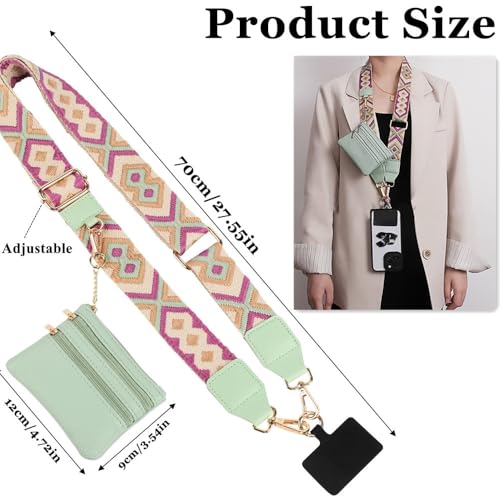 Phone Strap With Zippered Pouch, Universal Lanyard Crossbody Wrist Strap With Wallet, Adjustable - color: Black A1
