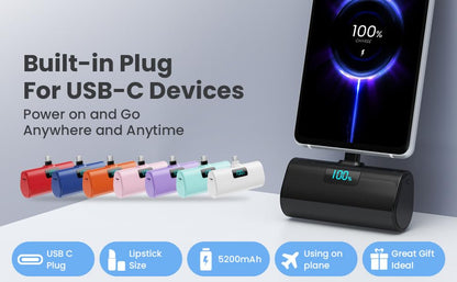 [2-Pack]Portable Charger for iPhone 17/16/15 Series,Upgraded 5200mAh PD USB C Power Bank Built-in USB-C Connector, Battery Pack Compatible with iPhone 17/17 Pro/17 Pro Max/16/15 Series,Samsung,Android - color: A-Black+White