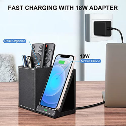 Wireless Charger with Desk Organizer, Wireless Charging Station for iPhone 13/13 Pro Max/13 Pro/12 Series/11/XS Max/XR/X/8Plus/SE 2, Wireless Charging Stand with Leather… (Black S) - color: Black S