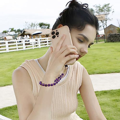 VICHUNHO Marble Beaded Phone Wrist Strap, Cellphone Lanyard with Tether Tab, Hands-Free Wristlet Bracelet - color: Purple