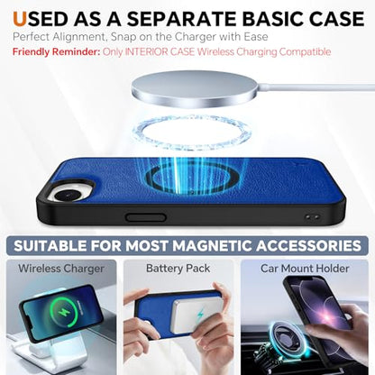 TUCCH 2-in-1 Removable Wallet Case for iPhone 17e/16e (6.1"), Klein Blue | RFID Blocking, 4 Card Holders, Kickstand, Wrist Strap, Wireless Charging, Shockproof TPU, PU Leather, Magnetic, Flip Cover - color: Klein Blue - Textured