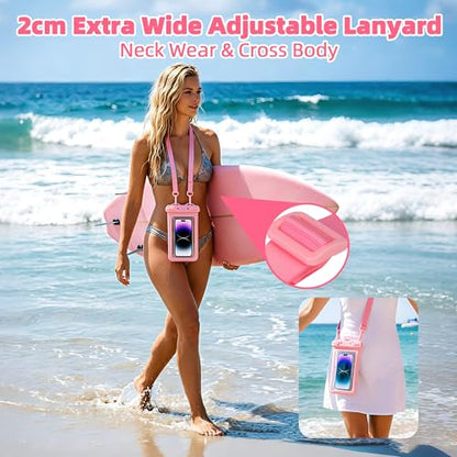 IPX8 Waterproof Phone Pouch Universal Cell Phone Dry Bag Patented Sealed Lock Lanyard Mobile Phone Case for Swimming Surfing Beach for iPhone 17 16 15 Samsung S26 S25 Xiaomi up to 8.9" - color: Black + Pink