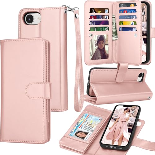 Tekcoo Wallet Case Compatible with iPhone 16E 2025 (6.1 inch) Luxury ID Cash Credit Card Slots Holder [Detachable Magnetic Hard Case] Carrying Pouch Folio Flip PU Leather Cover [Rose Gold] - color: Rose Gold, size: 16E 2025