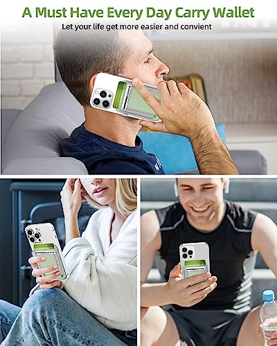 For Magsafe Wallet, Strongest Magnetic Wallet for iPhone 17/16/15/14/13/12 Series, Magnetic Card Holder with 2 Card Slots, RFID Blocking, Vegan Leather, Hold 7 Cards, Light Green | Magnetic Wallet for iPhone 17/16/15/14/13/12 Series, Magnetic Card Holder