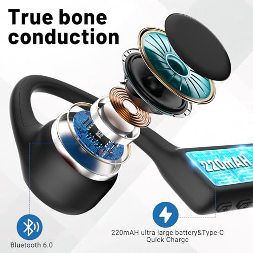 New Waterproof Open-Ear Bone Conduction Headphones - Bluetooth 6.0, 10-Hour Battery Life, Ultra-Light Wireless Headset with Stable Connection, Ideal for Running, Cycling, Workout, Hiking
