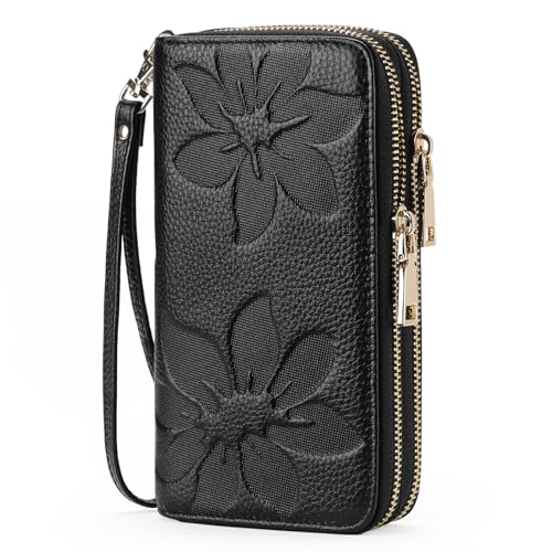 GOIACII Women's Wallet RFID Blocking Leather Wristlet - color: A01 Black