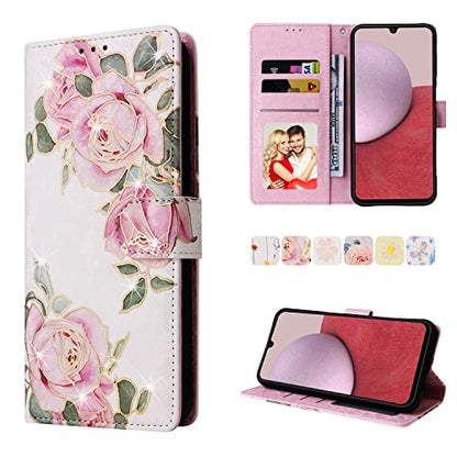 UEEBAI Wallet Case for Samsung Galaxy A34 5G, PU Leather Phone Cover Kickstand RFID Blocking Flip Case Card Slots Wrist Strap Relief Engraved Pattern Magnetic Closure Folio Cover - White Rose - color: White Rose, size: Samsung Galaxy A34 5G