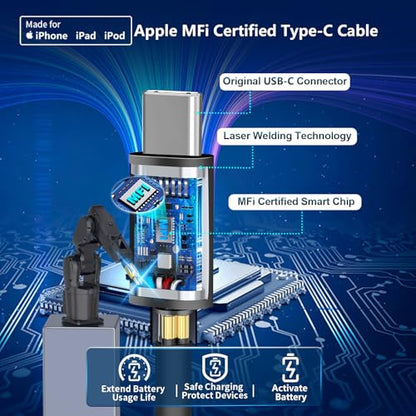 Apple MFi Certified iPhone 17 Car Charger, 52.5W PD/QC3.0 Car Power Adapter - color: Charcoal Black