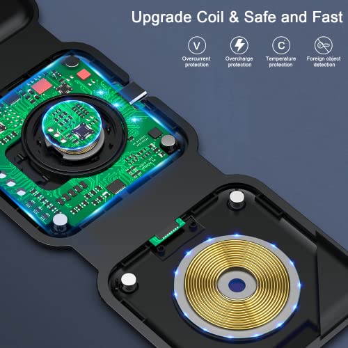 3 in 1 Wireless Charging Station for Apple,Foldable Magnetic Travel Charger - color: black