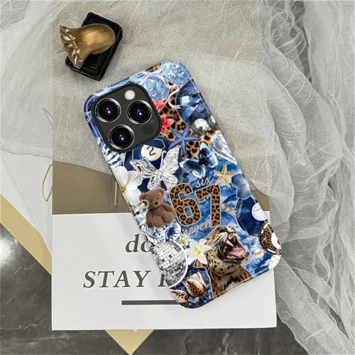 Case for iPhone 14 Pro Max, Cute Phone Case, Blue Leopard Collage | Hybrid 2-Layer Phone Cover，Military-Grade Protection Durable Shockproof Anti-Scratch Cases - color: Blue Leopard Collage, size: Iphone 14 Pro Max