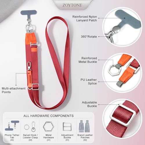 Phone Lanyard Crossbody, Adjustable Ergonomic Shoulder Phone Strap - color: Red