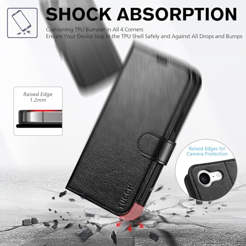 TUCCH Case Wallet for iPhone 17e/16e (6.1"), Flip Stand, Textured Black | 4 Card Holders, Kickstand, PU Leather, Magnetic Closure, Shockproof TPU Shell, Protective Flip Cover - color: Black - Textured