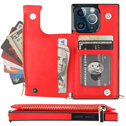 Bocasal Crossbody Wallet Case with Strap for iPhone 13 Pro, Red - color: Red