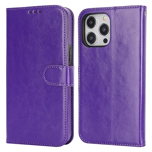 Bocasal Detachable Wallet Case Card Holder for iPhone 15 Pro Max Purple | RFID Blocking Kickstand Card Slots Holder PU Leather Magnetic Shockproof Wrist Strap Removable Flip Protective Cover 6.7 inch - color: Purple