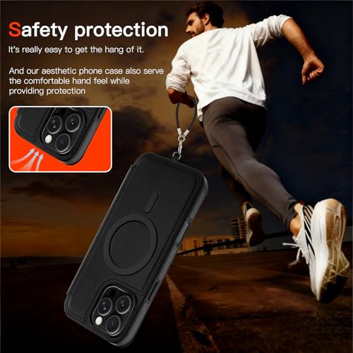 Wallet Phone Case Crafted for iPhone 16 Pro Max Black | PU Leather Phone Case Flip Cover Wrist Strap Card Holder Slots - color: Black-2, size: iPhone 16 Pro Max