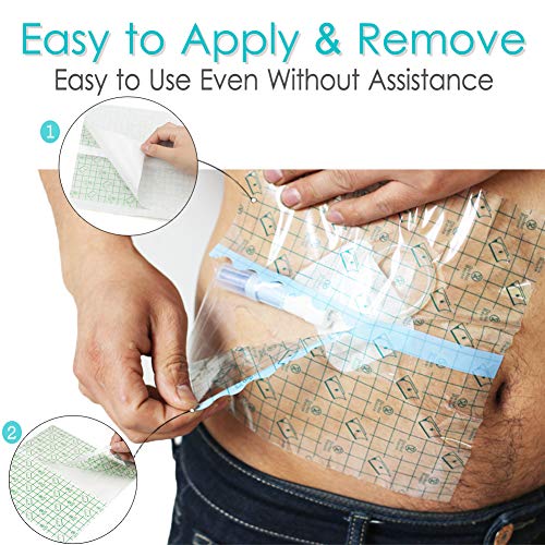 100Pcs Waterproof Shower Protector Bandage 4"x4" for Chest Chemo Dialysis Catheter Shower Cover Hemodialysis Port Surgery Incisions Bath Guard Patch Transparent Film Clear Adhesive Wounds Dressing - size: 4x4 Inch (Pack of 100)