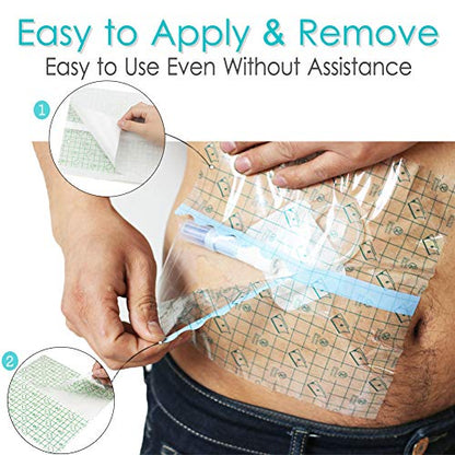 100Pcs Waterproof Shower Protector Bandage 4"x4" for Chest Chemo Dialysis Catheter Shower Cover Hemodialysis Port Surgery Incisions Bath Guard Patch Transparent Film Clear Adhesive Wounds Dressing - size: 4x4 Inch (Pack of 100)