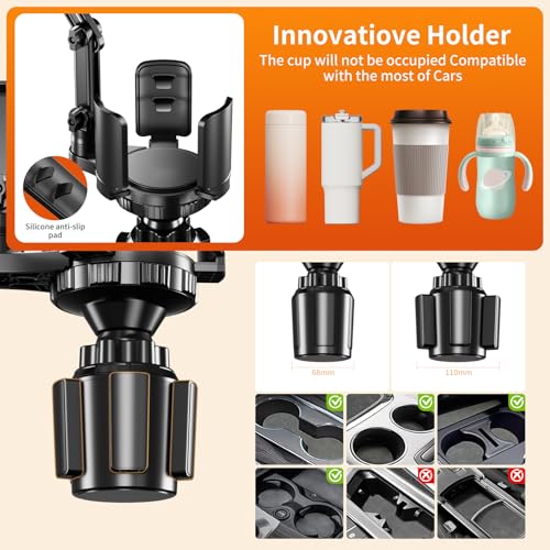 Phone Holders for Your Car, 2 in 1 Cup Holder Phone Mount with Expander
