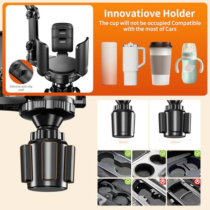 Phone Holders for Your Car, 2 in 1 Cup Holder Phone Mount with Expander