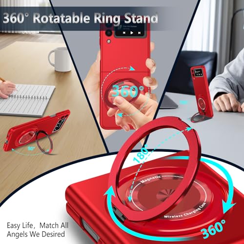 Magnetic Case for Samsung Galaxy Z Flip 3, [Compatible with MagSafe] Military Grade Shockproof Slim fit Samsung Z Flip 3 Phone Case with Magnetic Ring Kickstand, Red - color: Red, size: Samsung Galaxy Z Flip 3