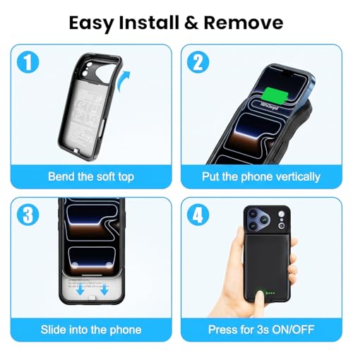 BOPPS Battery Case for iPhone 17 Pro with Carplay【2026 New】 Slim Powerful 8500mAh Portable Charger Case 360°Protection Rechargeable Extended Charging case for iPhone 17 Pro，Black - color: Black