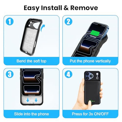 BOPPS Battery Case for iPhone 17 Pro with Carplay【2026 New】 Slim Powerful 8500mAh Portable Charger Case 360°Protection Rechargeable Extended Charging case for iPhone 17 Pro，Black - color: Black
