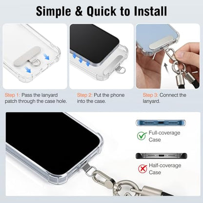 MoKo Heavy Duty Phone Tether Tab×2, Finger Phone Strap ×2 - color: Black&silver