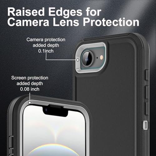 YKHJKLEC for iPhone 16e Case, Military Grade 3 in 1 Heavy Duty Shockproof/Drop Proof/Dust Proof Case with 2Pcs Tempered Glass Screen Protector (Black/Grey) - color: Black/Grey