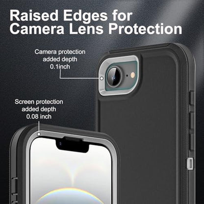 YKHJKLEC for iPhone 16e Case, Military Grade 3 in 1 Heavy Duty Shockproof/Drop Proof/Dust Proof Case with 2Pcs Tempered Glass Screen Protector (Black/Grey) - color: Black/Grey